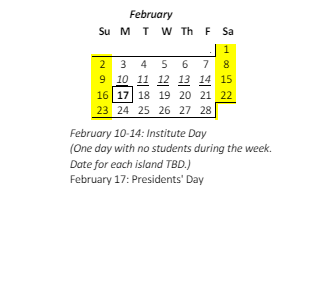 District School Academic Calendar for Mililani Waena Elementary School for February 2025