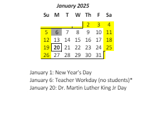 District School Academic Calendar for Major General William R. Shafter Elementary School for January 2025