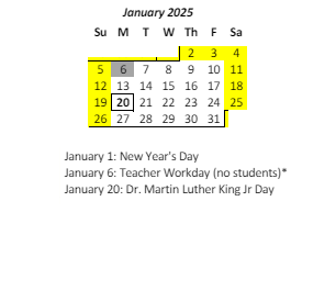 District School Academic Calendar for Waianae Elementary School for January 2025