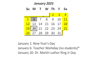 District School Academic Calendar for Kilohana Elementary School for January 2025