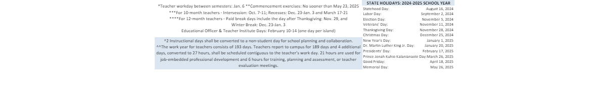 District School Academic Calendar Key for Waimea Elementary School