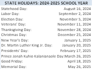 District School Academic Calendar Legend for Waianae Elementary School