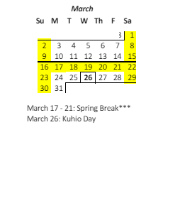 District School Academic Calendar for Waiakeawaena Elementary School for March 2025