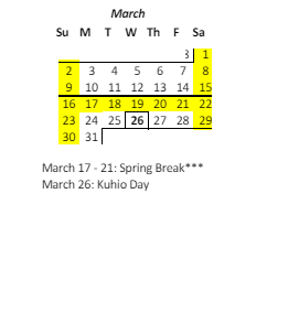 District School Academic Calendar for Waianae Elementary School for March 2025