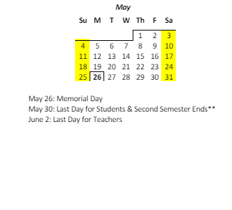District School Academic Calendar for Waianae Elementary School for May 2025
