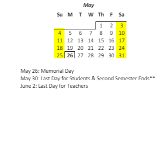 District School Academic Calendar for Jefferson School Orthopedic Unit for May 2025