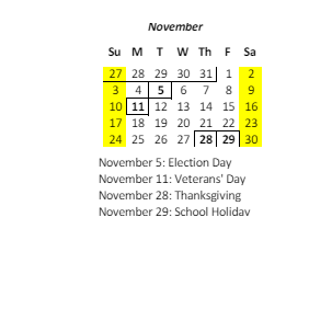 District School Academic Calendar for Major General William R. Shafter Elementary School for November 2024