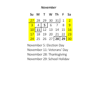 District School Academic Calendar for Waianae Elementary School for November 2024