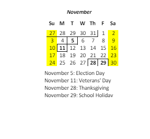 District School Academic Calendar for Highlands Intermediate School for November 2024