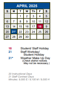 District School Academic Calendar for Wallace Middle School for April 2025
