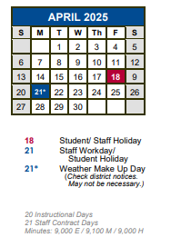 District School Academic Calendar for Blanco Vista Elementary for April 2025