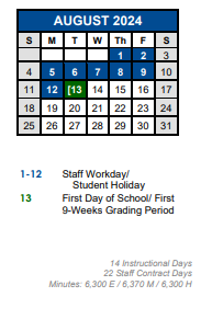 District School Academic Calendar for New El #6 for August 2024