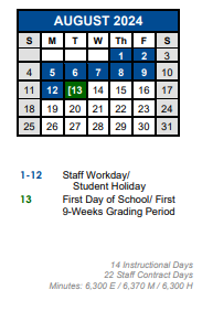 District School Academic Calendar for Alter Impact Ctr for August 2024