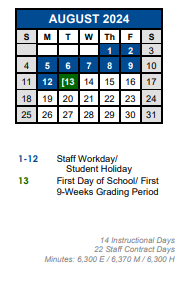 District School Academic Calendar for Hays Co Juvenile Justice Alt Ed Pr for August 2024