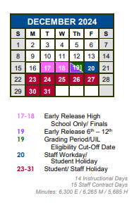 District School Academic Calendar for Academy At Hays for December 2024