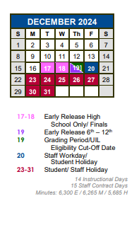 District School Academic Calendar for Green Elementary School for December 2024