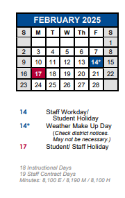 District School Academic Calendar for Wallace Middle School for February 2025