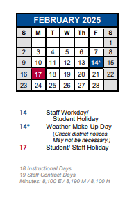 District School Academic Calendar for Lehman High School for February 2025