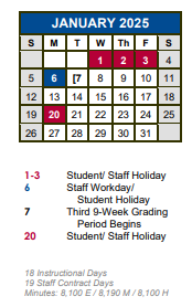 District School Academic Calendar for Susie Fuentes Elementary School for January 2025