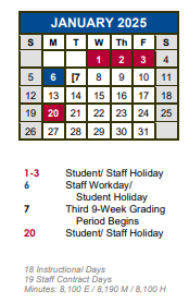 District School Academic Calendar for Elm Grove Elementary School for January 2025