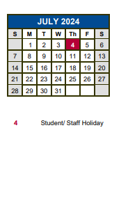 District School Academic Calendar for Science Hall Elementary School for July 2024