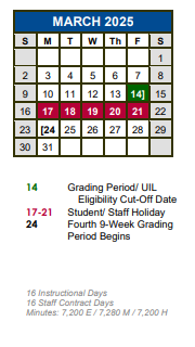 District School Academic Calendar for Jack C Hays High School for March 2025