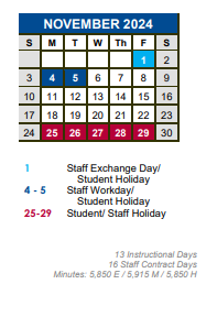 District School Academic Calendar for New El #6 for November 2024