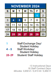 District School Academic Calendar for Blanco Vista Elementary for November 2024