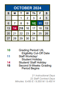 District School Academic Calendar for Science Hall Elementary School for October 2024