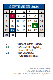 District School Academic Calendar for Hemphill Elementary School for September 2024