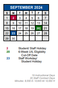 District School Academic Calendar for Buda Elementary School for September 2024