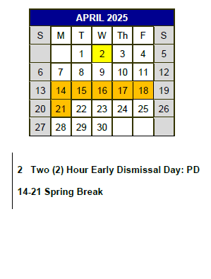 District School Academic Calendar for Grannemann ELEM. for April 2025