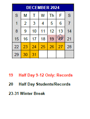 District School Academic Calendar for Grannemann ELEM. for December 2024