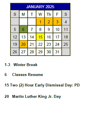 District School Academic Calendar for Grannemann ELEM. for January 2025