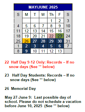 District School Academic Calendar for Grannemann ELEM. for June 2025