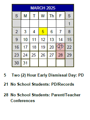 District School Academic Calendar for Grannemann ELEM. for March 2025