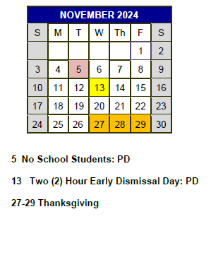 District School Academic Calendar for Grannemann ELEM. for November 2024