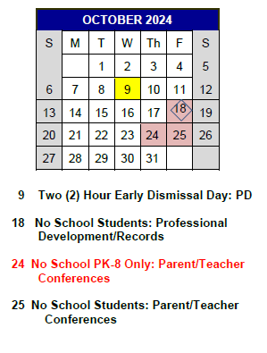 District School Academic Calendar for Grannemann ELEM. for October 2024