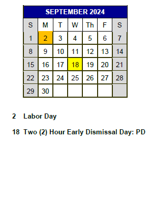 District School Academic Calendar for Grannemann ELEM. for September 2024