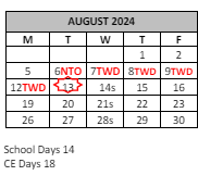 District School Academic Calendar for Valle Vista Elementary for August 2024