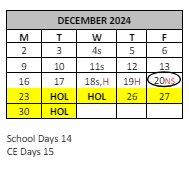 District School Academic Calendar for Valle Vista Elementary for December 2024