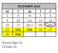 District School Academic Calendar for Acacia Middle for December 2024