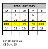 District School Academic Calendar for West Valley High for February 2025