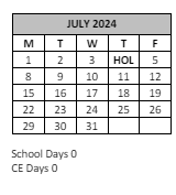District School Academic Calendar for Hamilton Elementary for July 2024
