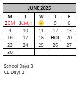 District School Academic Calendar for Cottonwood Elementary for June 2025