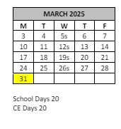 District School Academic Calendar for Jackson (helen Hunt) Alternative High for March 2025