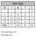 District School Academic Calendar for Whittier Elementary for May 2025