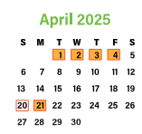 District School Academic Calendar for Adams Elementary for April 2025