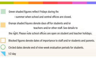 District School Academic Calendar Legend for Moody Middle