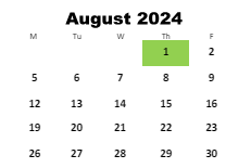 District School Academic Calendar for Elementary School #16 for August 2024